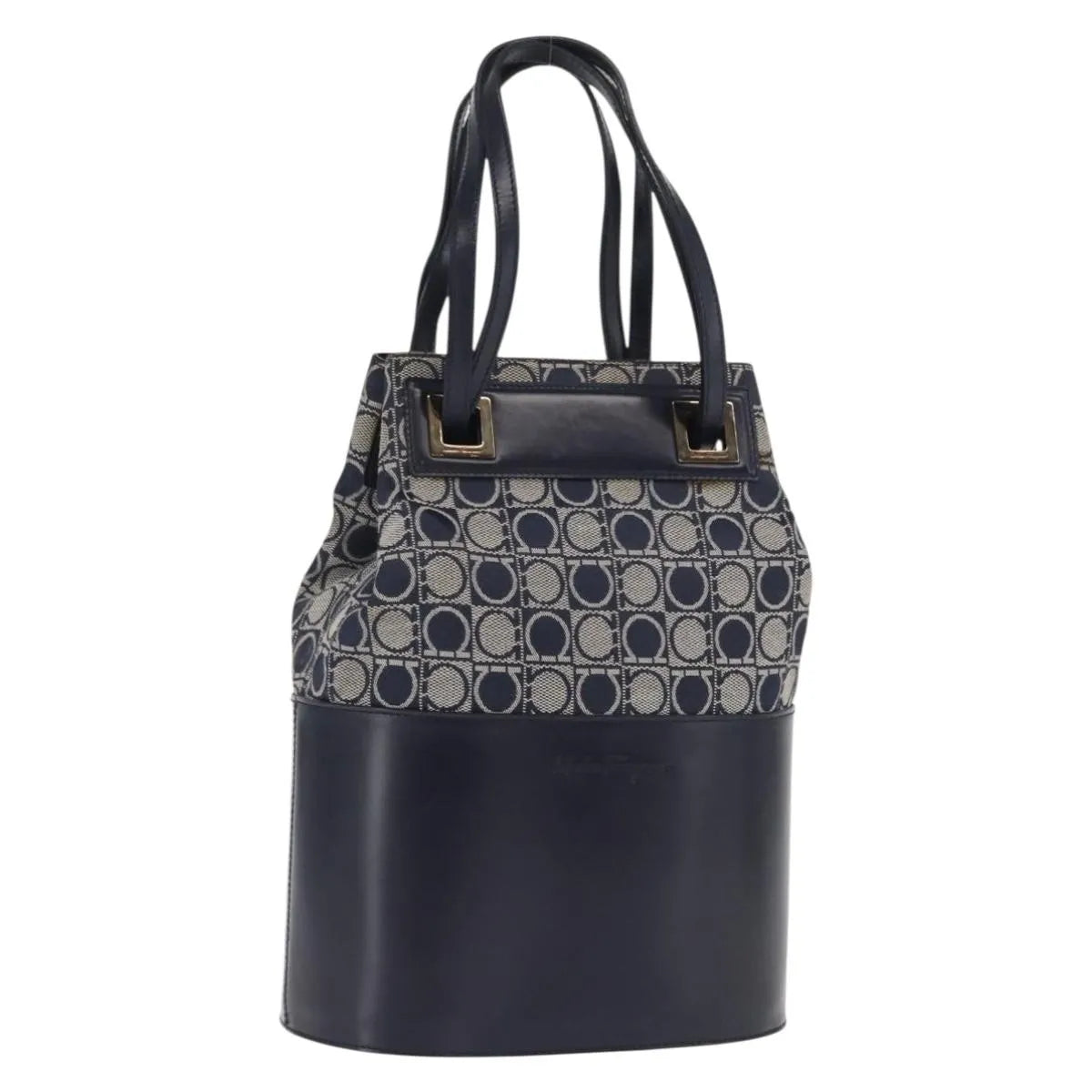 Salvatore Ferragamo Gancini Canvas And Leather Navy Canvas Shoulder Bag Bag (Pre-Owned)
