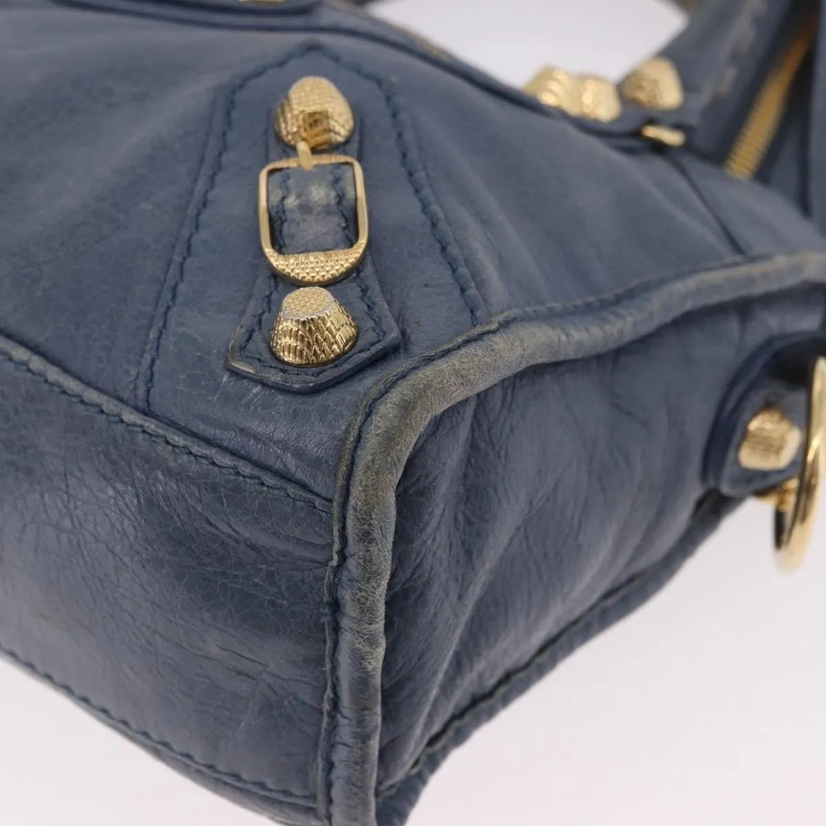 Balenciaga City Giant Studs Leather Blue Leather Handbag (Pre-Owned)