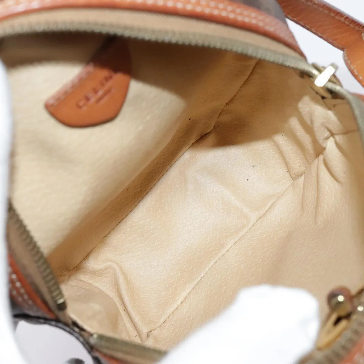 Celine Vintage Macadam Circle Logo Canvas And Leather Brown Canvas Shoulder Bag Bag (Pre-Owned)