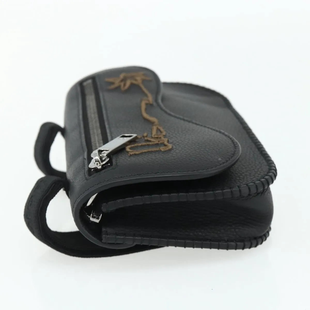 Christian Dior Saddle Pouch Belt Leather Black Leather Clutche & Pouche Bag (Pre-Owned)