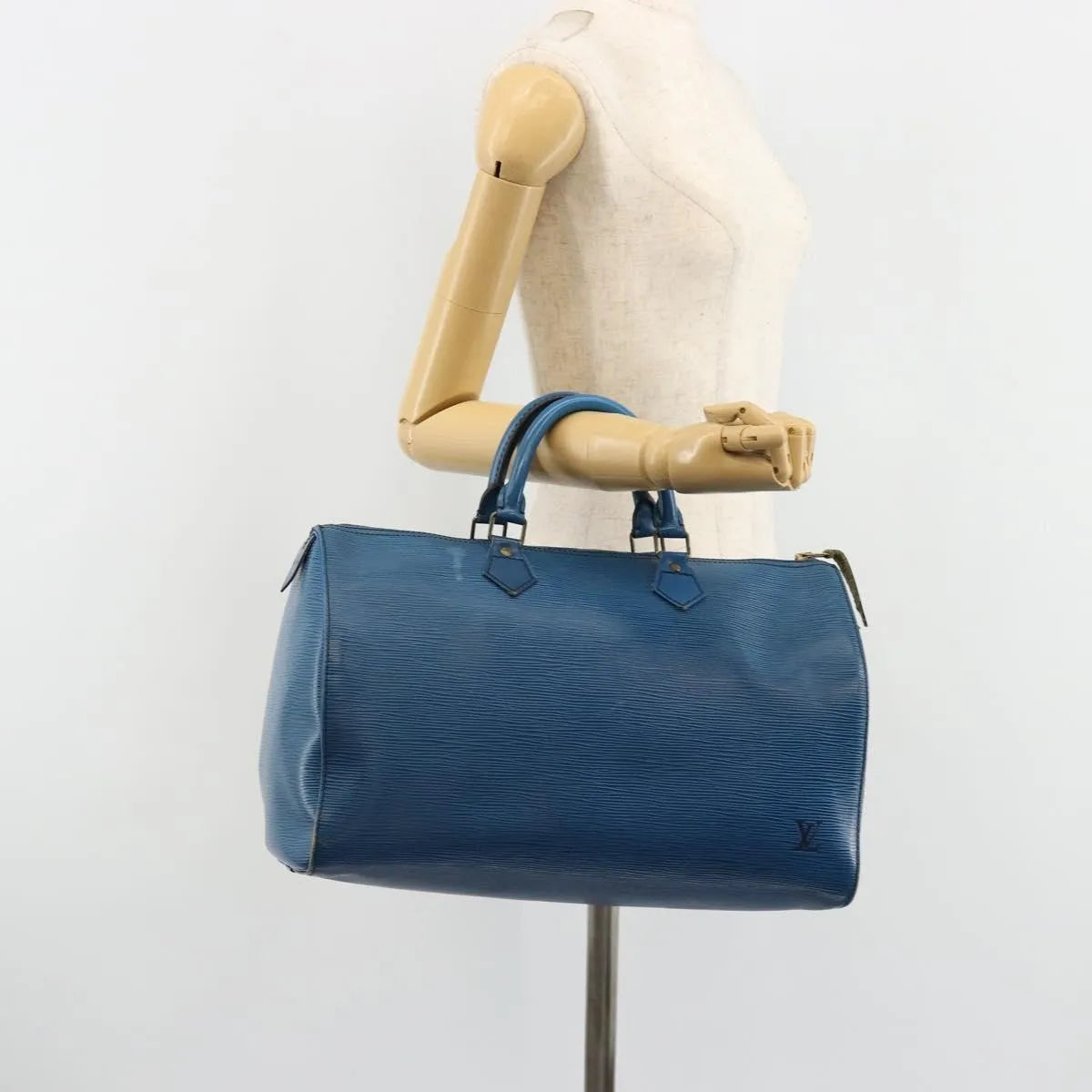 Louis Vuitton Speedy Handbag Epi Leather Blue Leather Handbag (Pre-Owned)