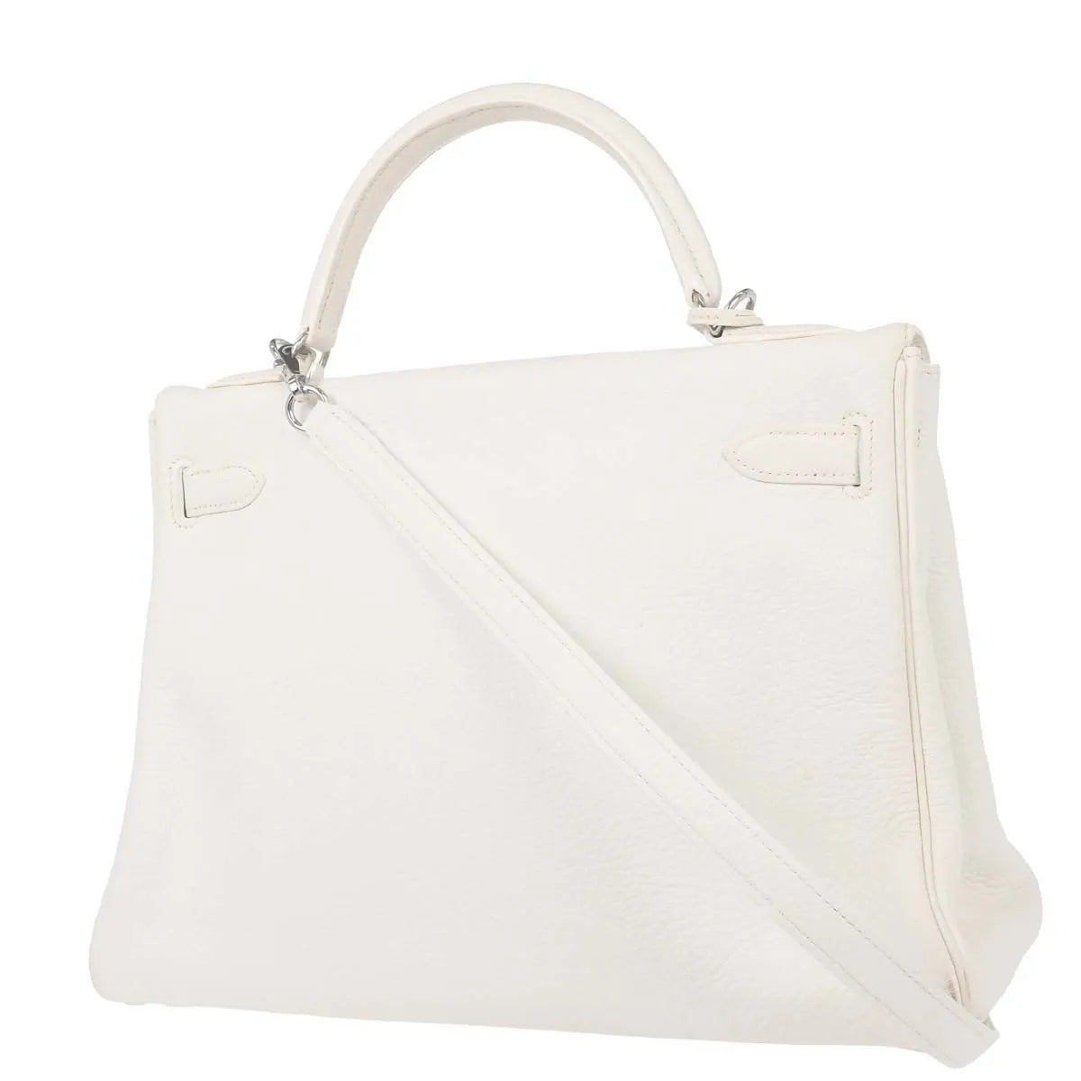 Hermes Kelly Retourne Clémence Taurillon White Leather Handbag (Pre-Owned)