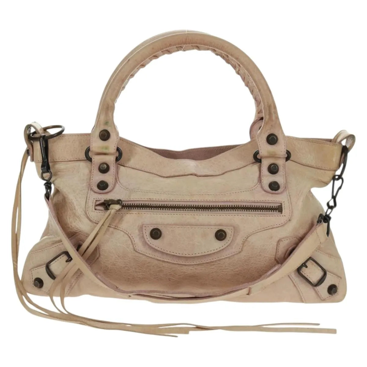 Balenciaga First Classic Studs Leather Pink Leather Handbag (Pre-Owned)