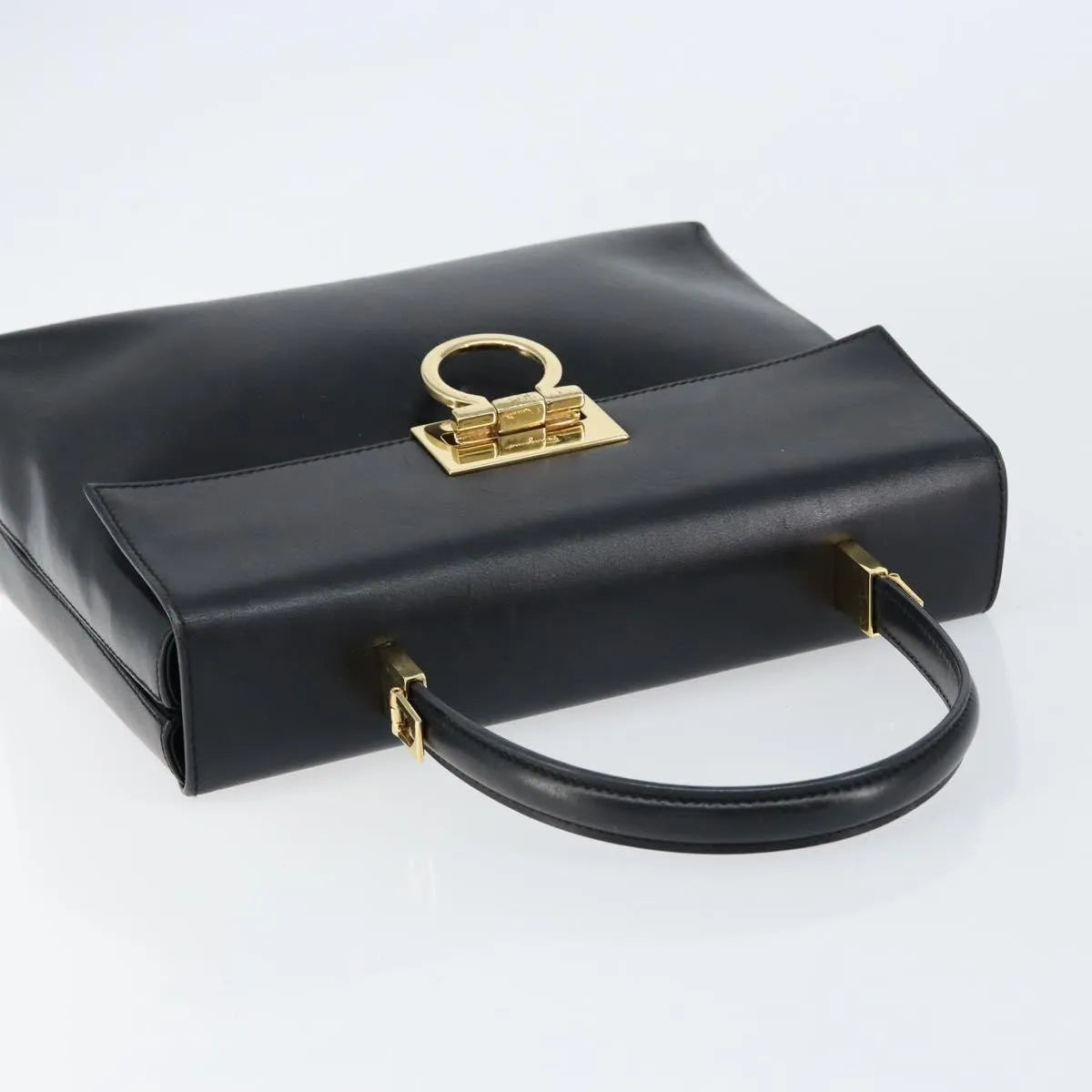 Salvatore Ferragamo Gancini Convertible Top Handle Leather Black Leather Handbag (Pre-Owned)
