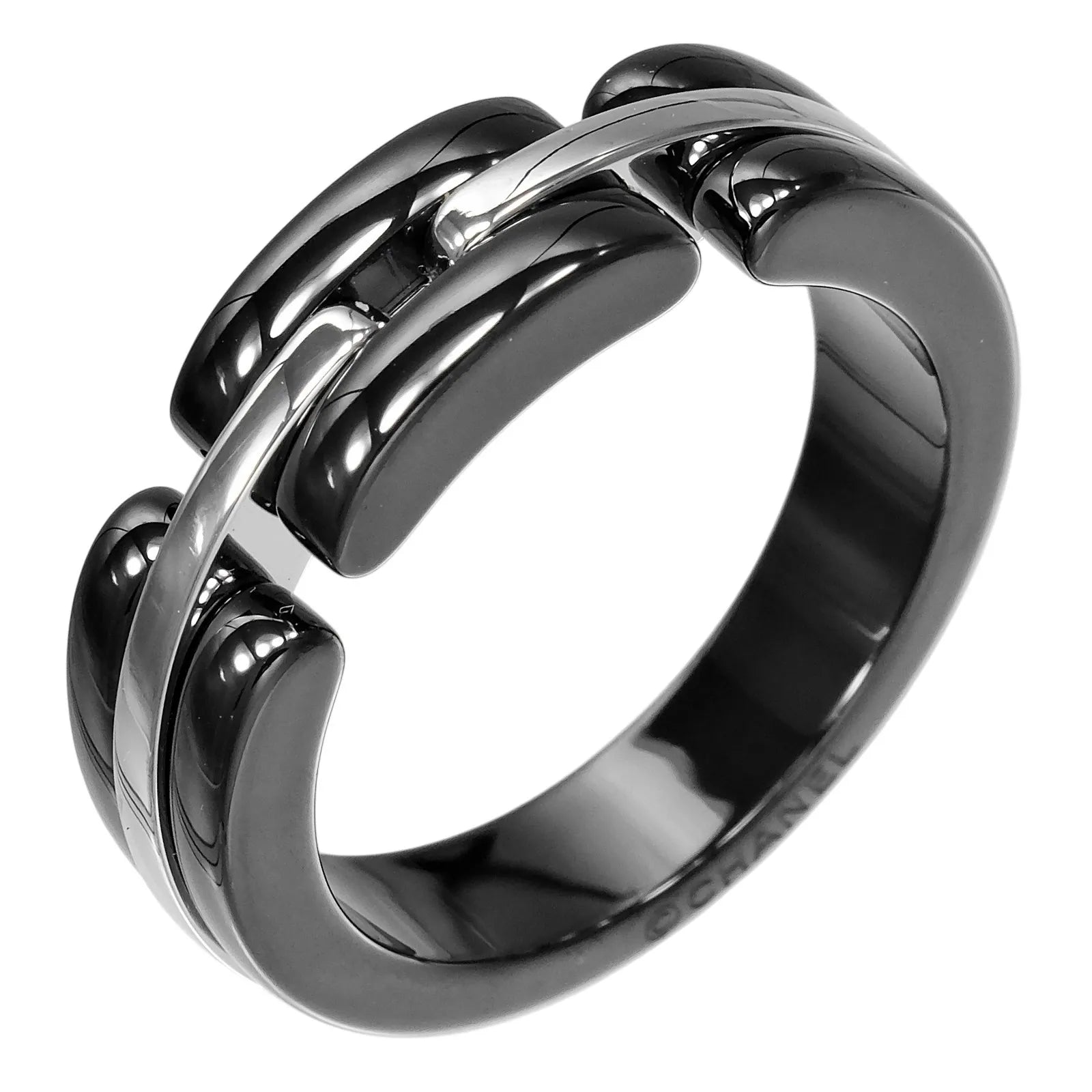 Chanel Ultra 18K White Gold And Ceramic Silver White_Gold Ring Jewelry (Pre-Owned)