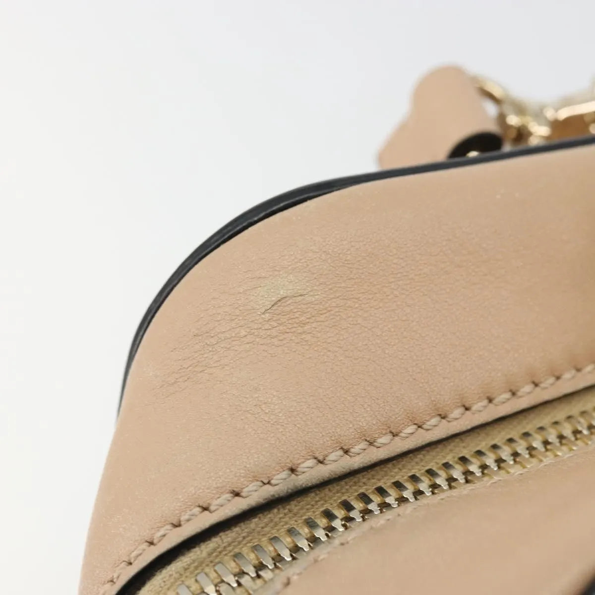 Valentino Garavani Convertible Zip Satchel Leather With Micro Rockstuds Beige Leather Handbag (Pre-Owned)