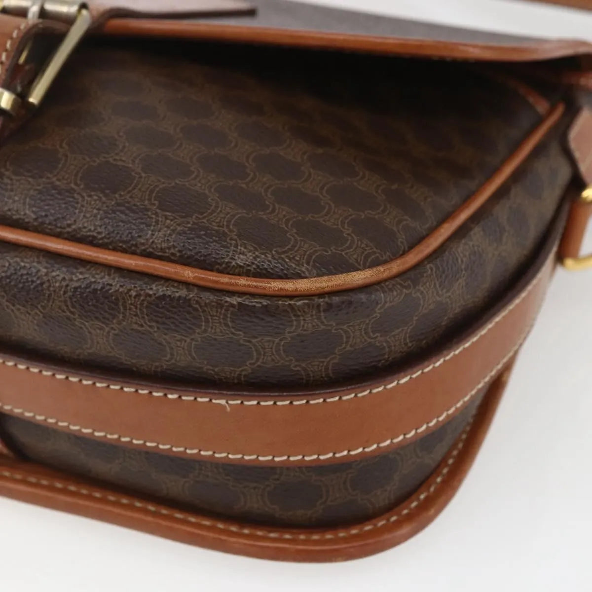 Celine Vintage Macadam Canvas And Leather Brown Canvas Shoulder Bag Bag (Pre-Owned)