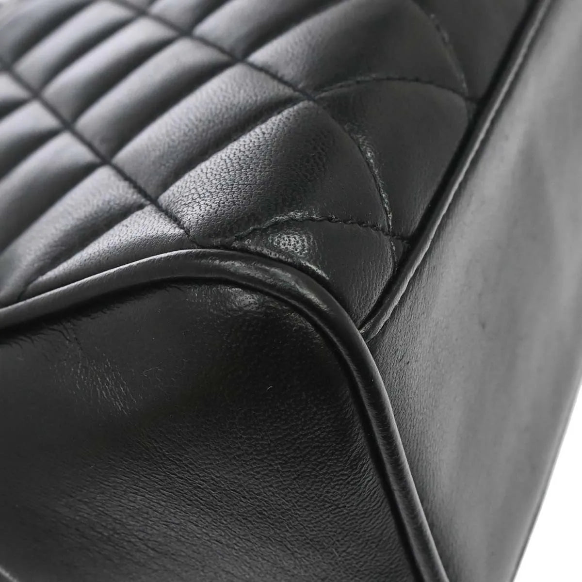 Chanel Vintage Top Handle Flap Quilted Lambskin Black Calfskin Handbag (Pre-Owned)