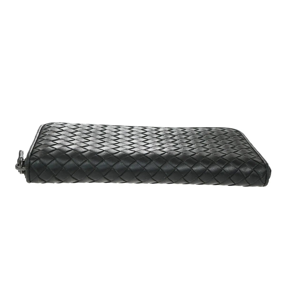 Bottega Veneta Intrecciato Long Zip Leather Black Leather Wallets Accessory (Pre-Owned)