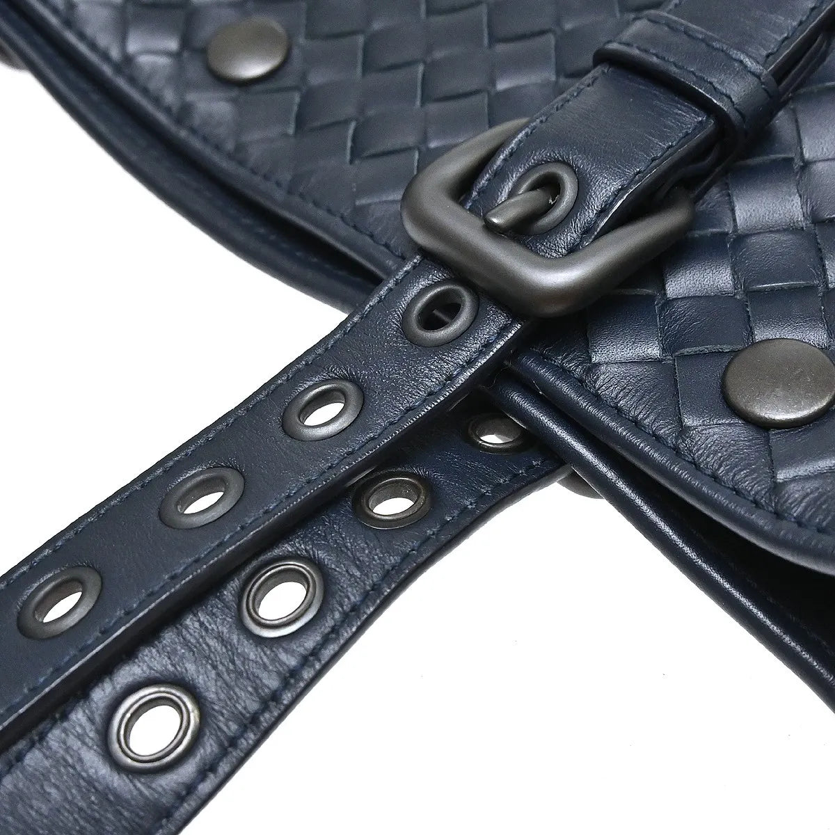 Bottega Veneta Belted Snap Tote Intrecciato Nappa Navy Leather Tote Bag Bag (Pre-Owned)