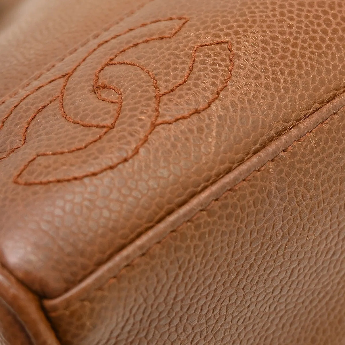 Chanel Vintage Stitched Cc Caviar Brown Leather Shoulder Bag Bag (Pre-Owned)