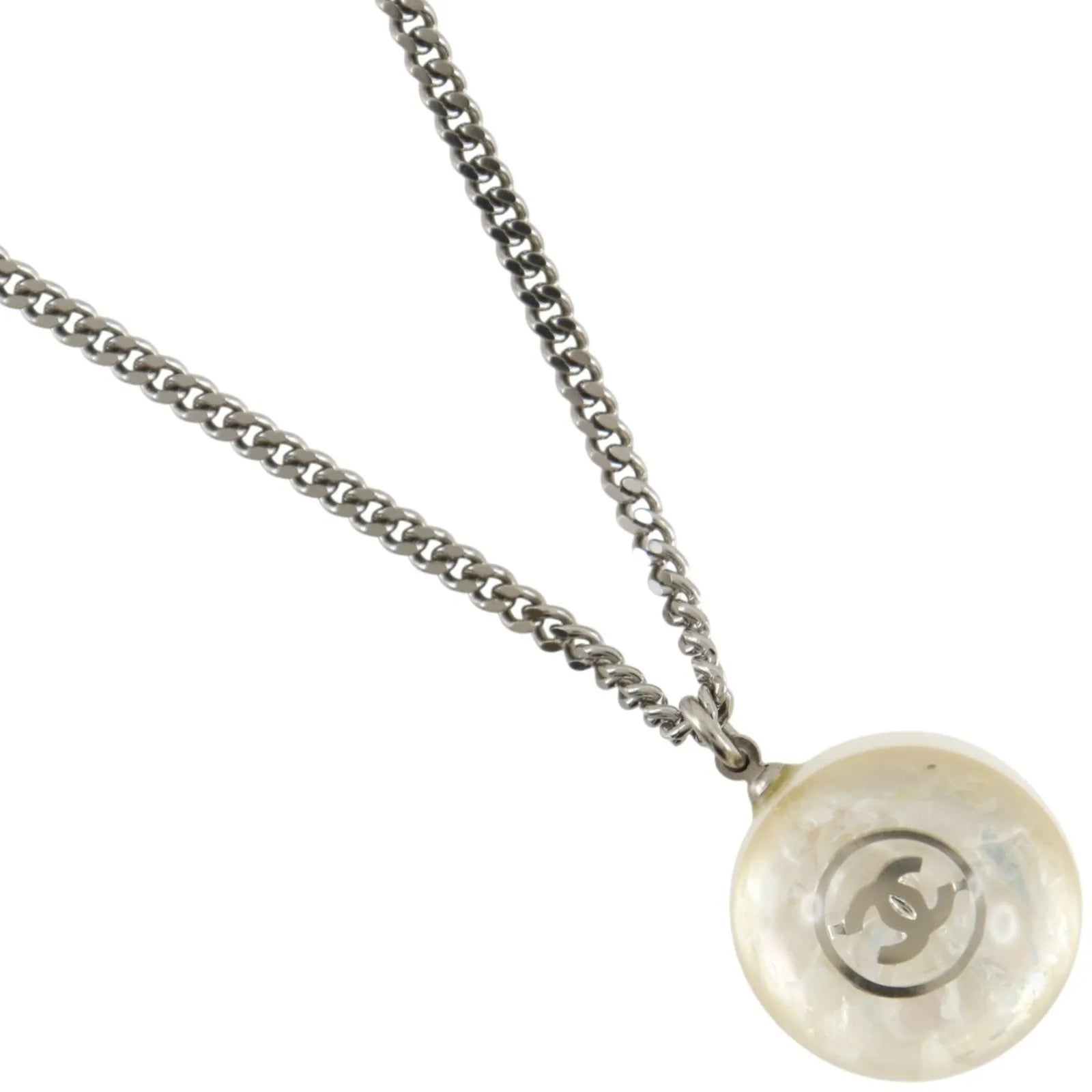 Chanel Cc Ball Drop Pendant Metal Silver Metal Necklace Jewelry (Pre-Owned)