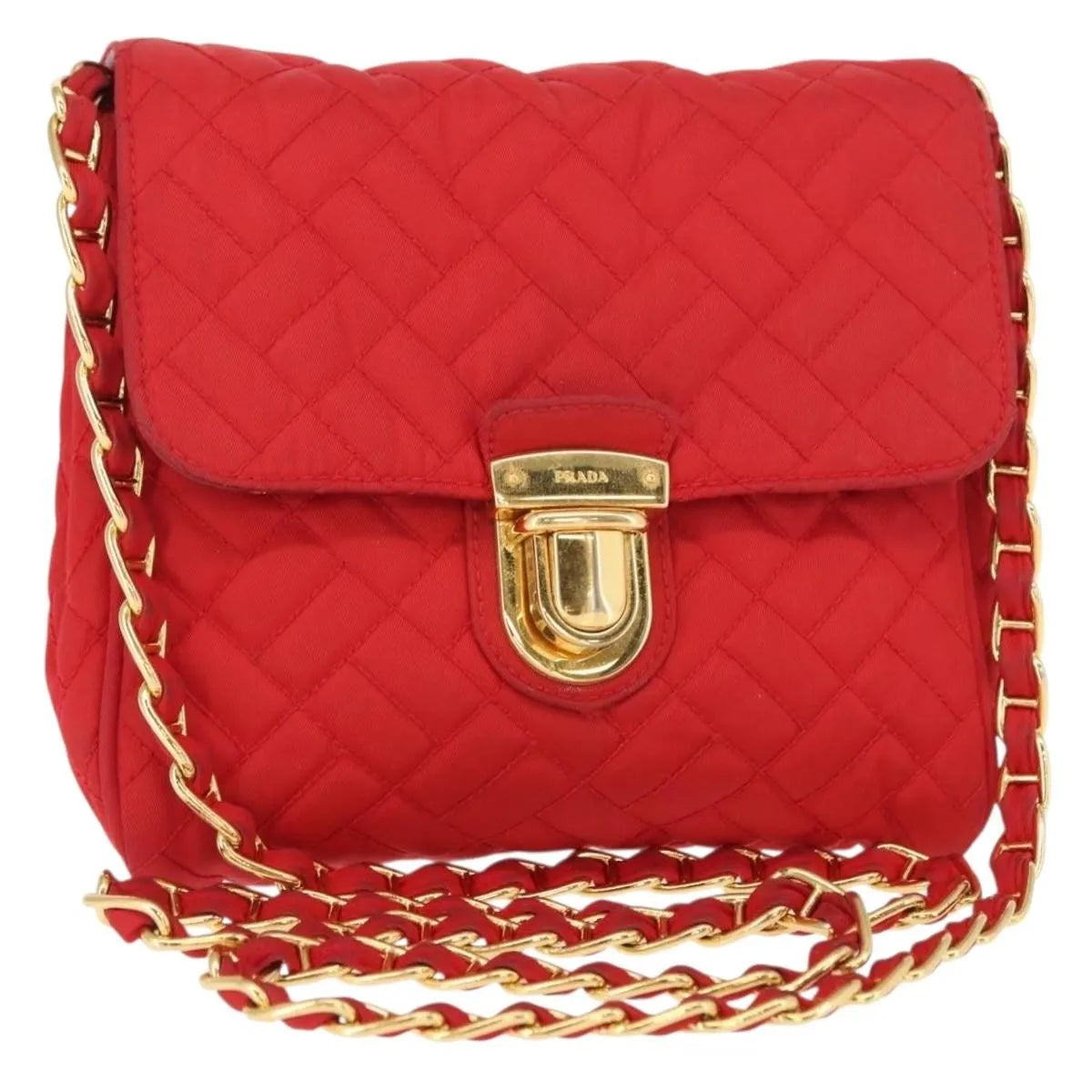Prada Pushlock Chain Flap Quilted Tessuto Red Nylon Shoulder Bag Bag (Pre-Owned)