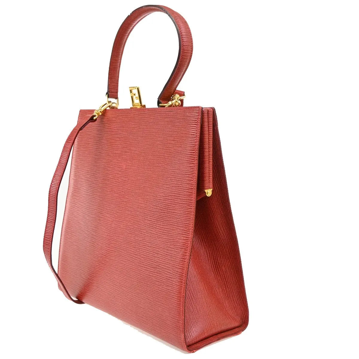 Fendi Vintage Top Handle Leather Red Leather Tote Bag Bag (Pre-Owned)