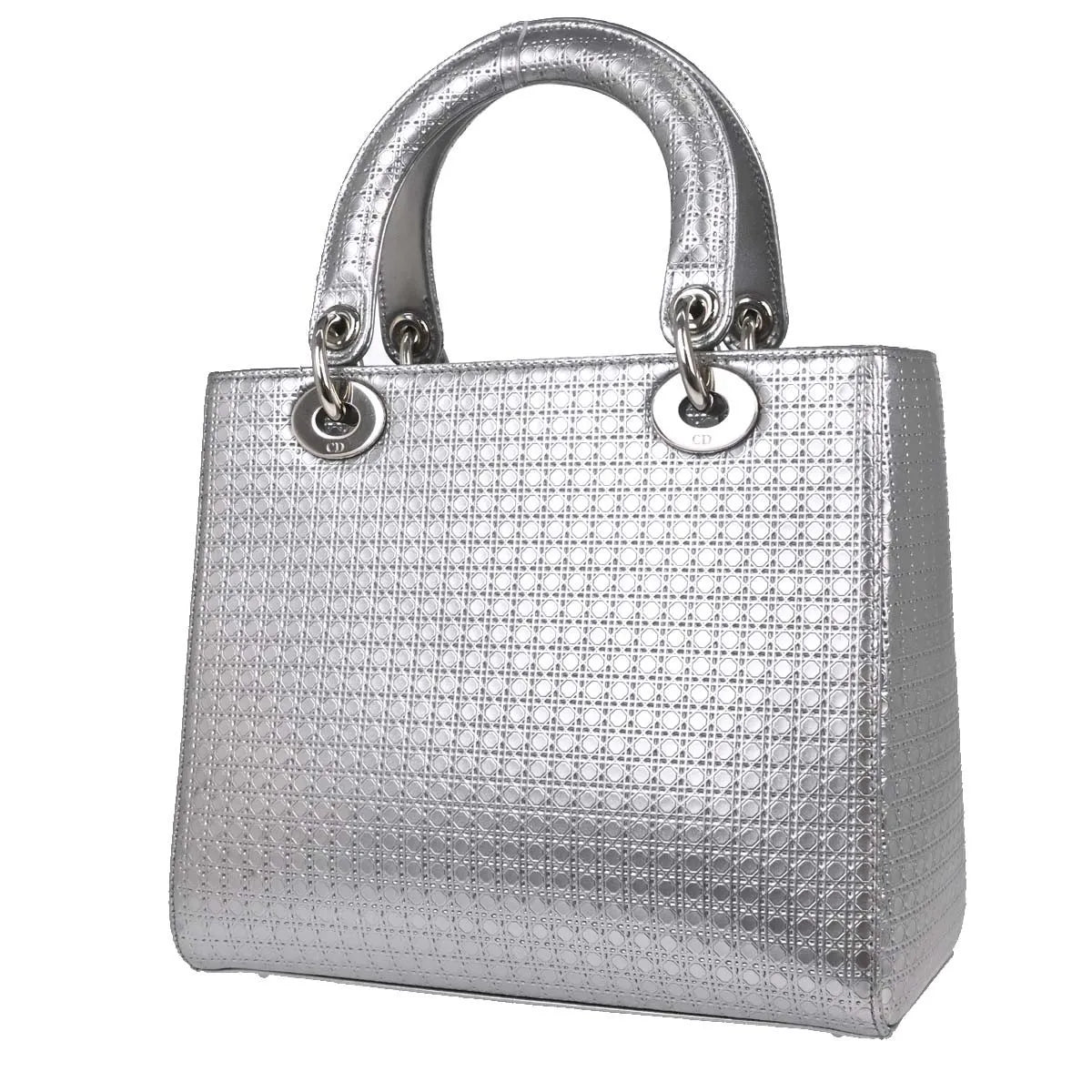 Christian Dior Lady Dior Micro Cannage Metallic Calfskin Silver Calfskin Handbag (Pre-Owned)