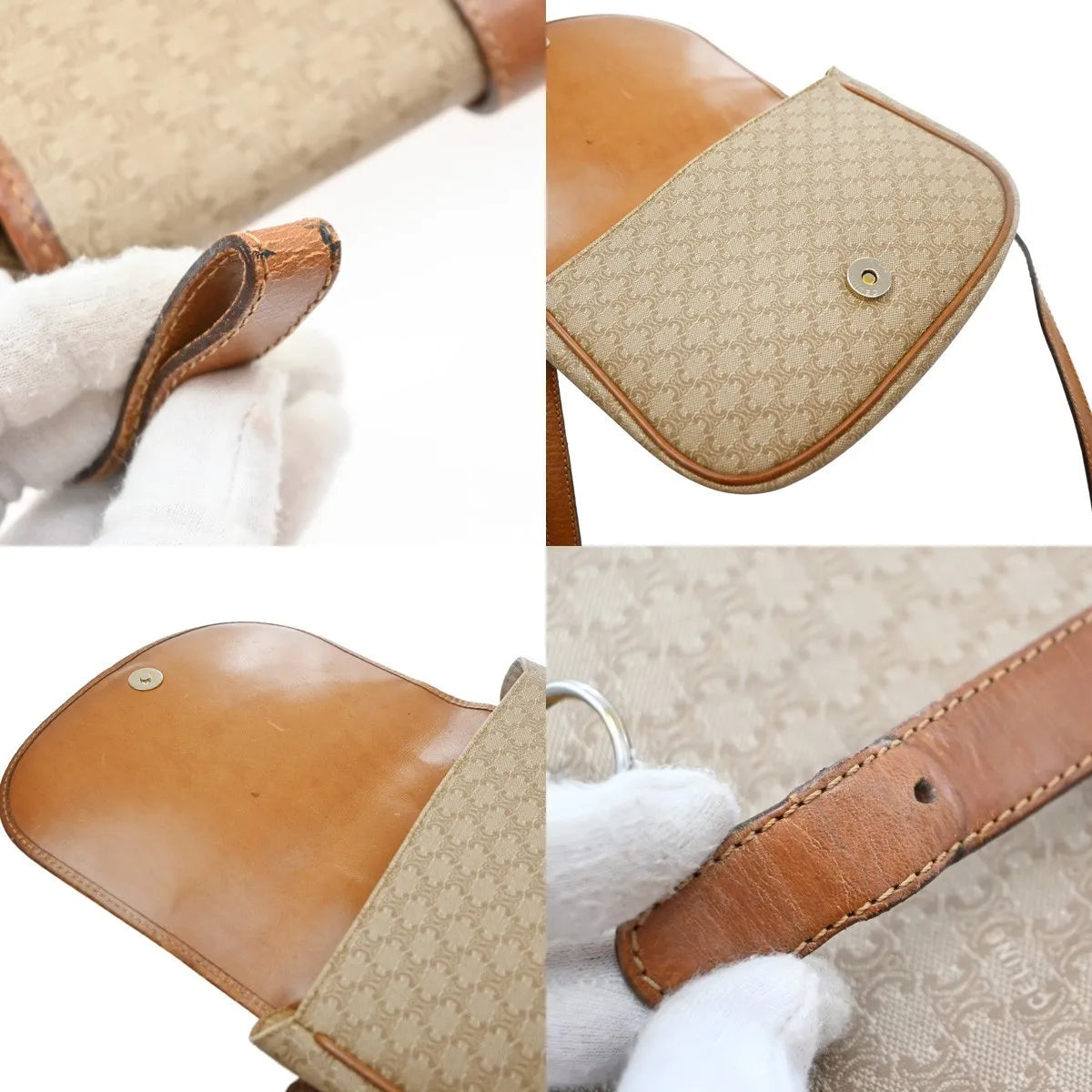 Celine Vintage Macadam Canvas And Leather Beige Canvas Handbag (Pre-Owned)
