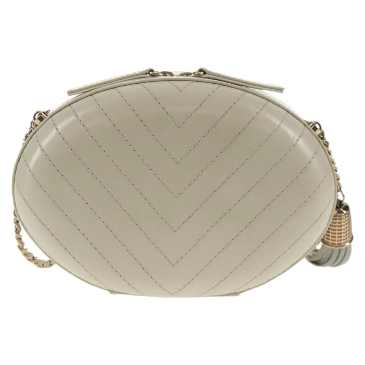 Chanel La Pausa Evening Chevron Lambskin With Applique White Leather Shoulder Bag Bag (Pre-Owned)