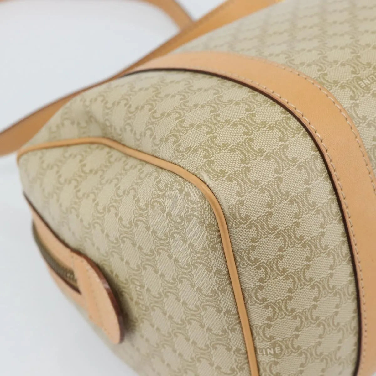 Celine Vintage Macadam Boston Canvas Beige Canvas Handbag (Pre-Owned)