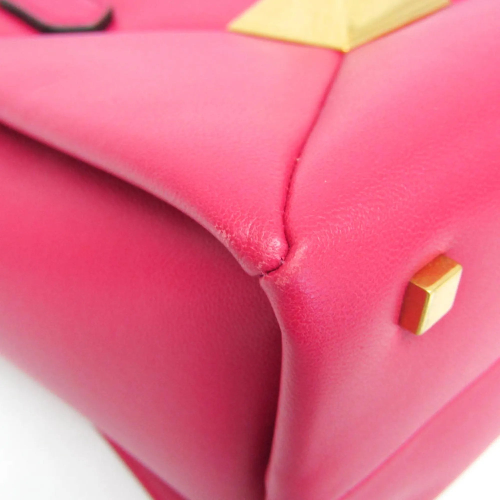 Valentino Garavani One Stud Top Handle Leather Pink Leather Handbag (Pre-Owned)
