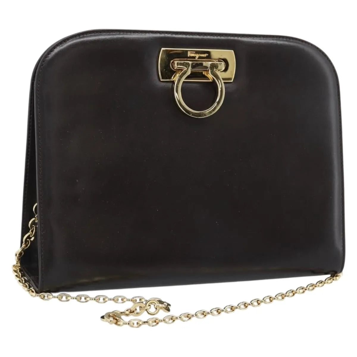 Salvatore Ferragamo Vintage Gancini Chain Leather Brown Leather Shoulder Bag Bag (Pre-Owned)