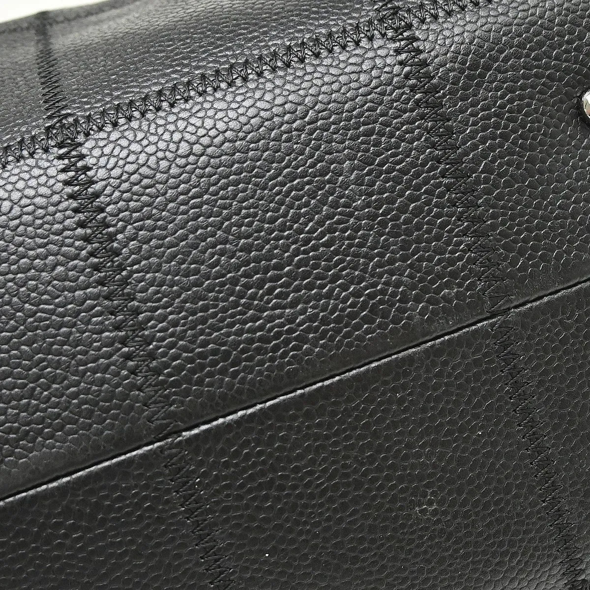 Chanel Square Stitch Cc Boston Quilted Caviar Black Leather Handbag (Pre-Owned)