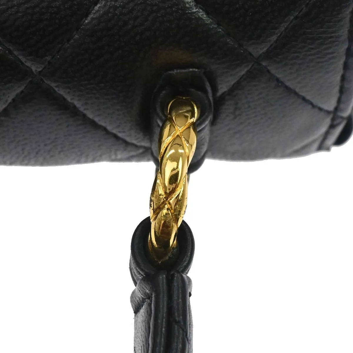 Chanel Vintage Top Handle Flap Quilted Lambskin Black Calfskin Handbag (Pre-Owned)