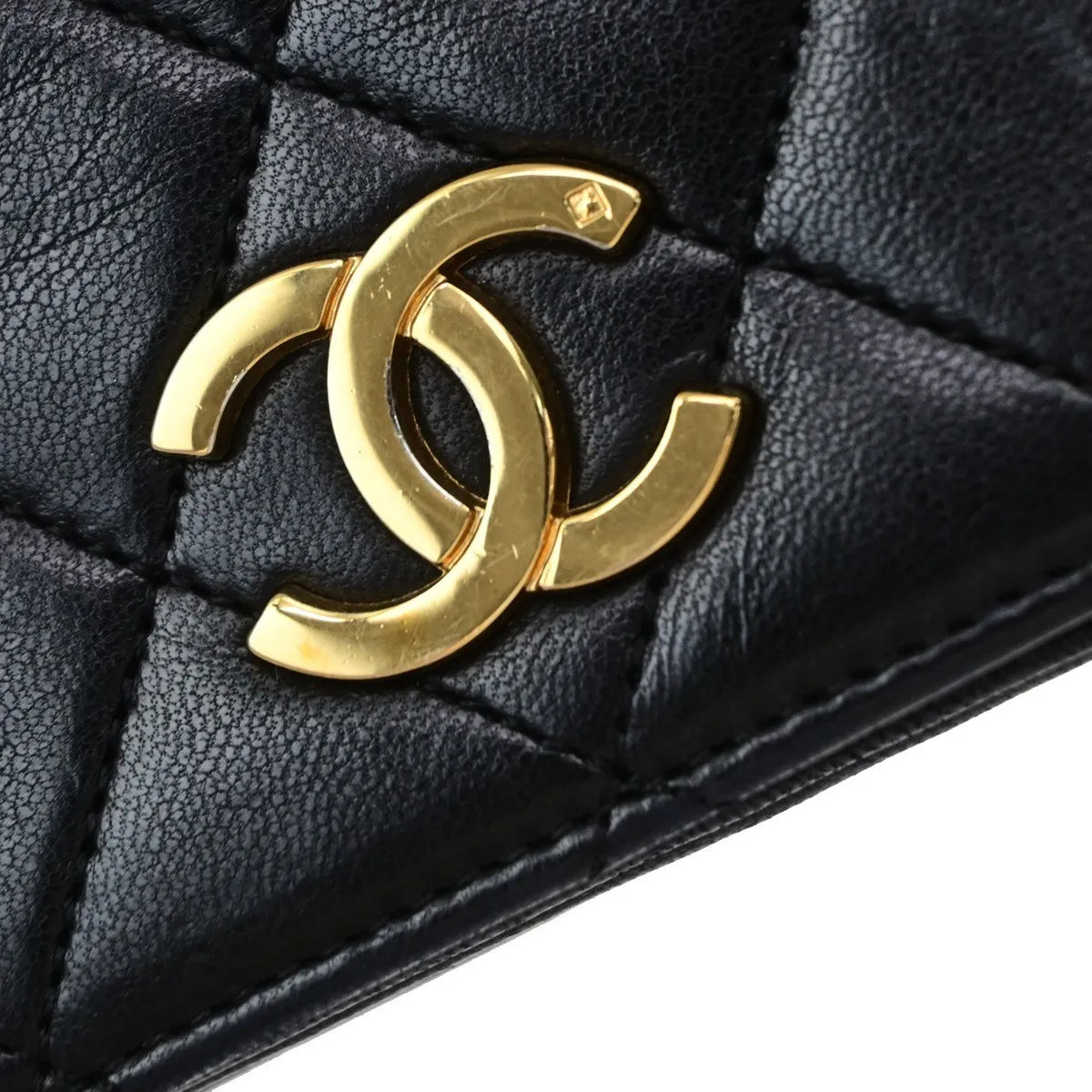 Chanel Vintage Full Flap Quilted Lambskin Black Leather Shoulder Bag Bag (Pre-Owned)