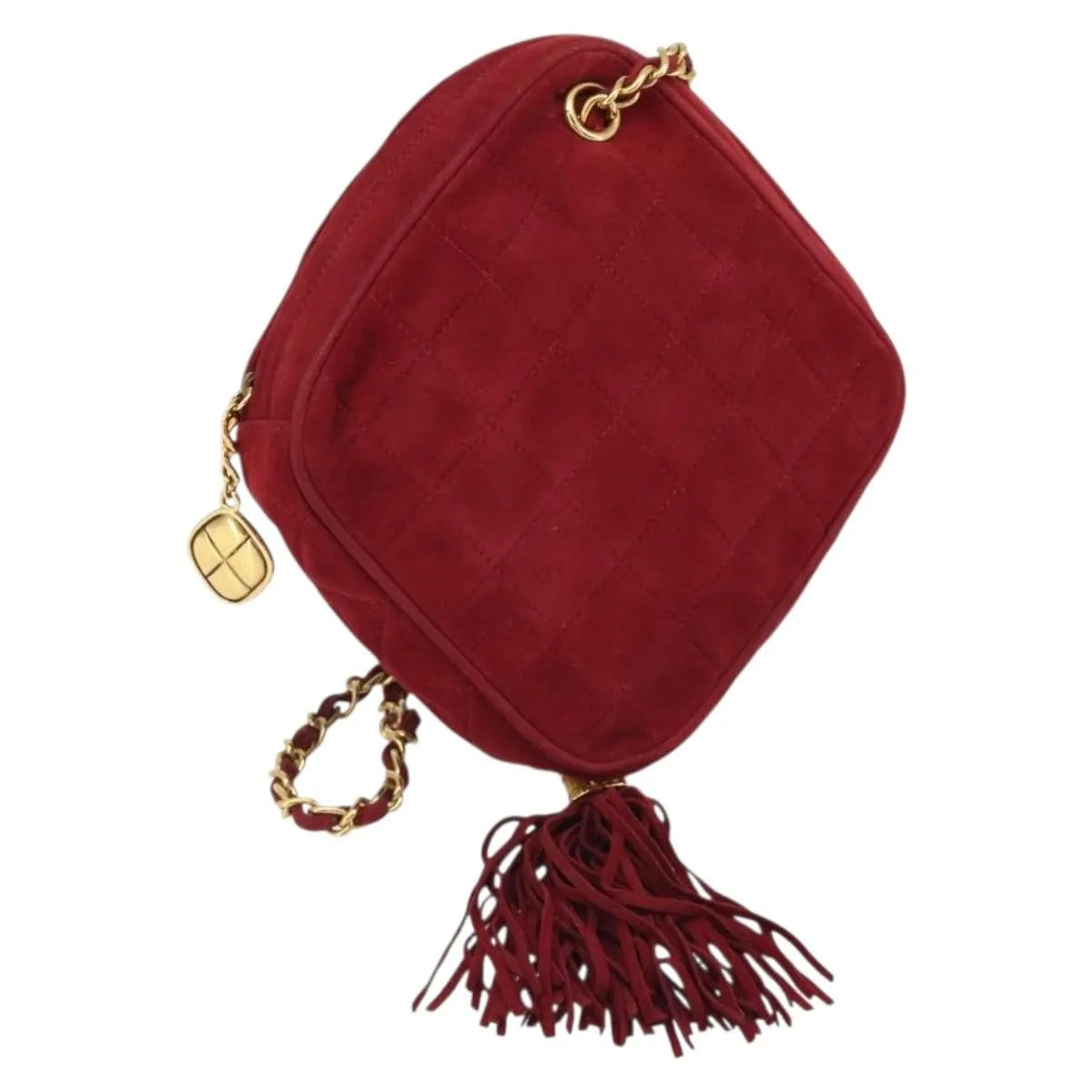 Chanel Vintage Diamond Tassel Quilted Suede Red Suede Shoulder Bag Bag (Pre-Owned)