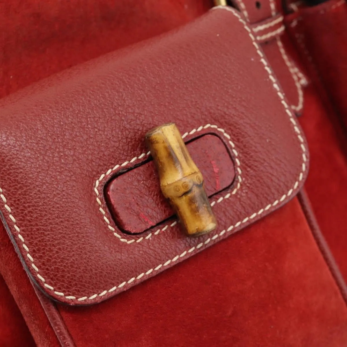 Gucci Vintage Bamboo Suede Red Suede Backpack Bag (Pre-Owned)