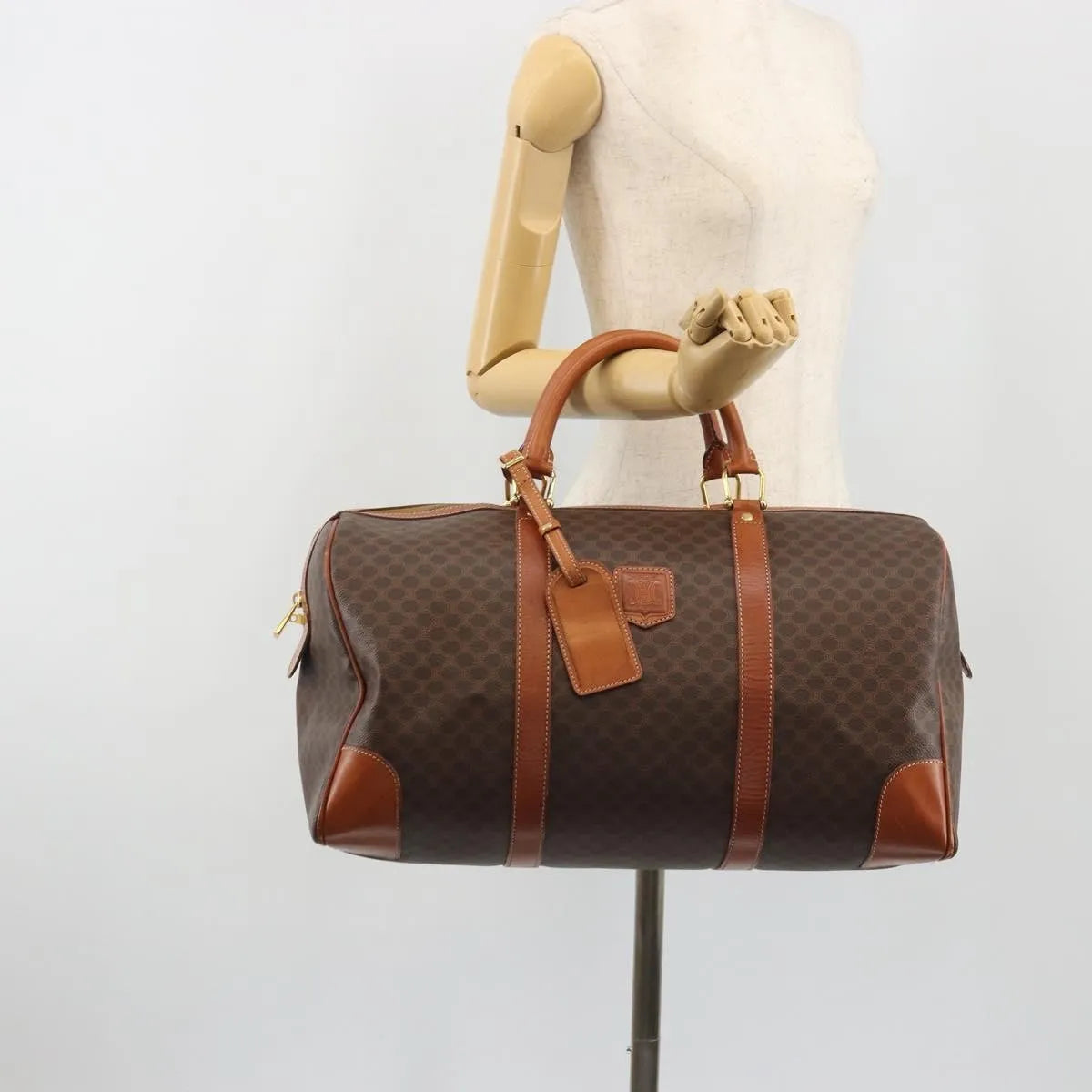 Celine Vintage Duffle Canvas And Leather Brown Canvas Travel Bag Bag (Pre-Owned)