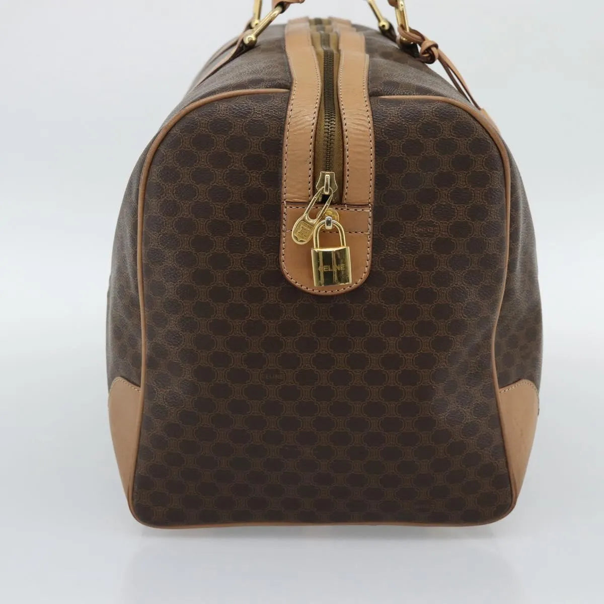 Celine Vintage Duffle Canvas And Leather Brown Canvas Travel Bag Bag (Pre-Owned)
