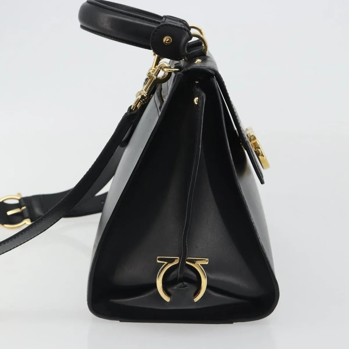 Salvatore Ferragamo Sofia Satchel Smooth Leather Black Leather Handbag (Pre-Owned)