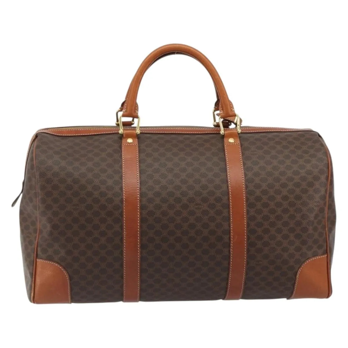 Celine Vintage Duffle Canvas And Leather Brown Canvas Travel Bag Bag (Pre-Owned)