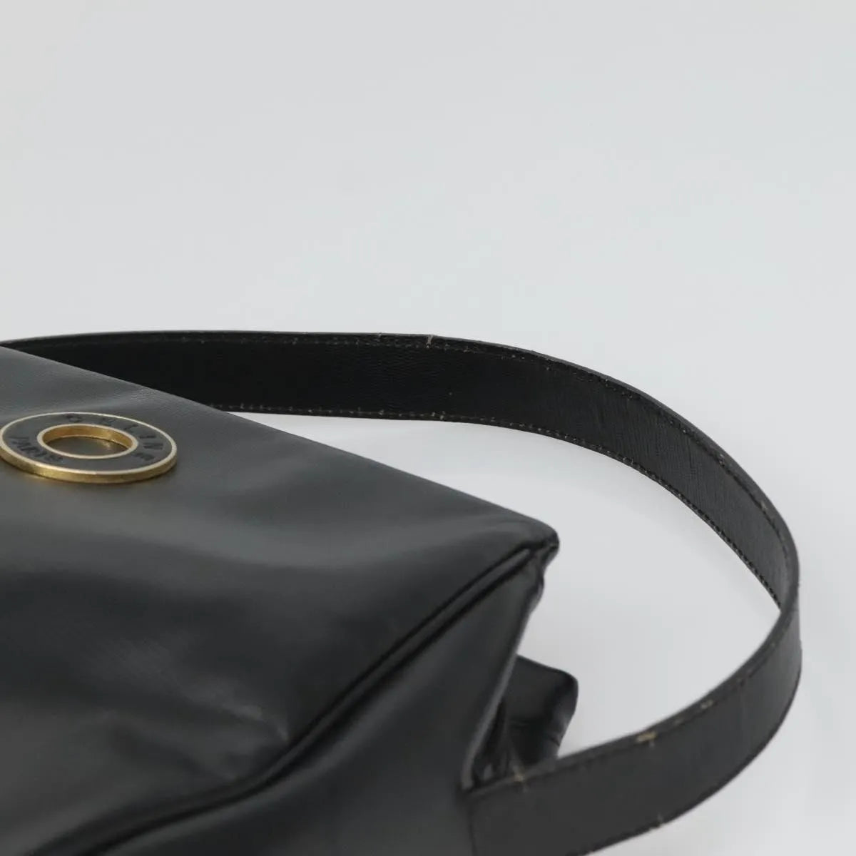 Celine Circle Logo Leather Black Leather Handbag (Pre-Owned)