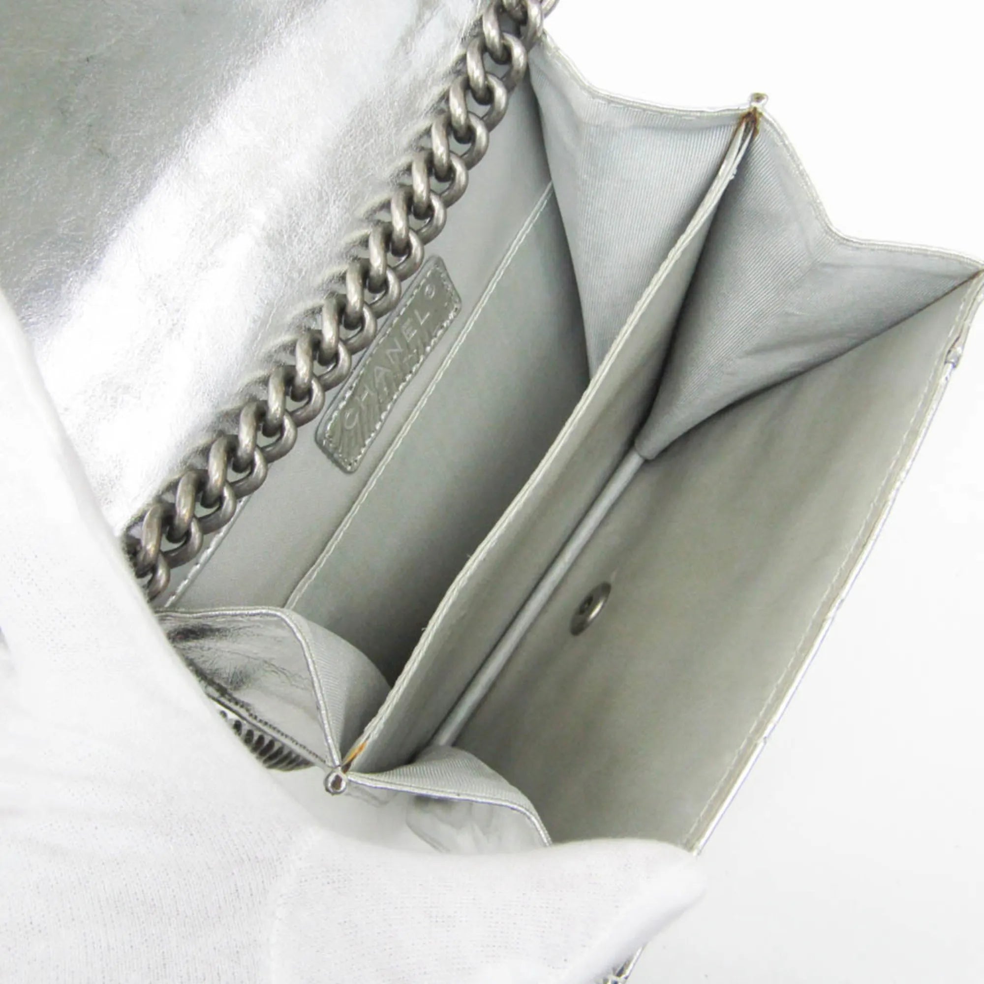 Chanel North South Boy Flap Quilted Metallic Calfskin Silver Leather Shoulder Bag Bag (Pre-Owned)