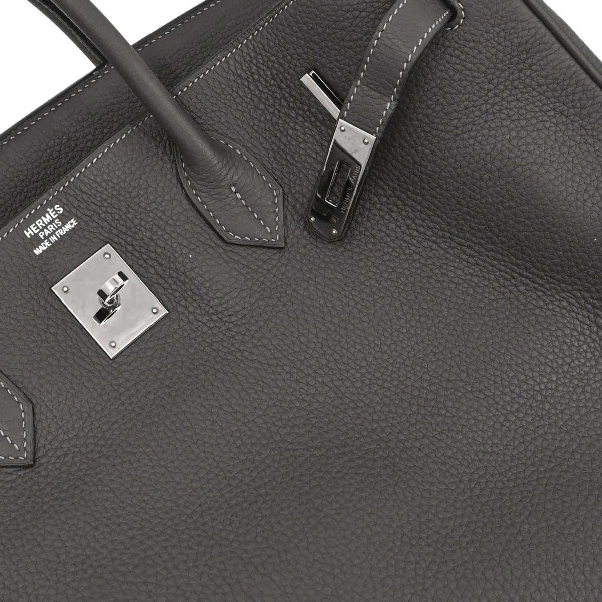 Hermes Birkin Handbag Grey Clemence With Palladium Hardware Gray Leather Handbag (Pre-Owned)