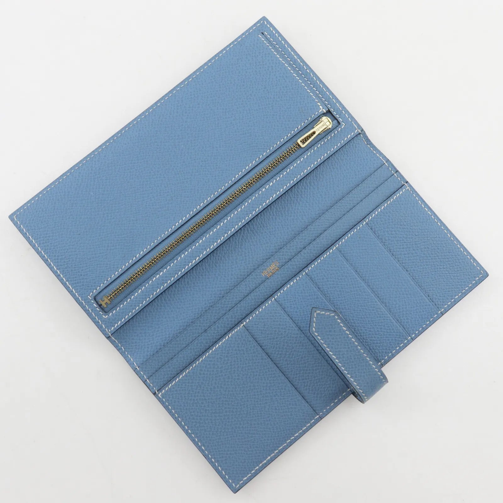 Hermes Bearn Epsom Blue Leather Wallets Accessory (Pre-Owned)