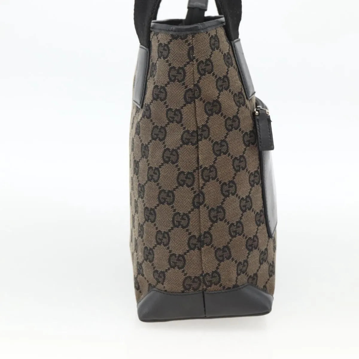 Gucci Vintage Front Pocket Tote Gg Coated Canvas With Leather Black Canvas Tote Bag Bag (Pre-Owned)