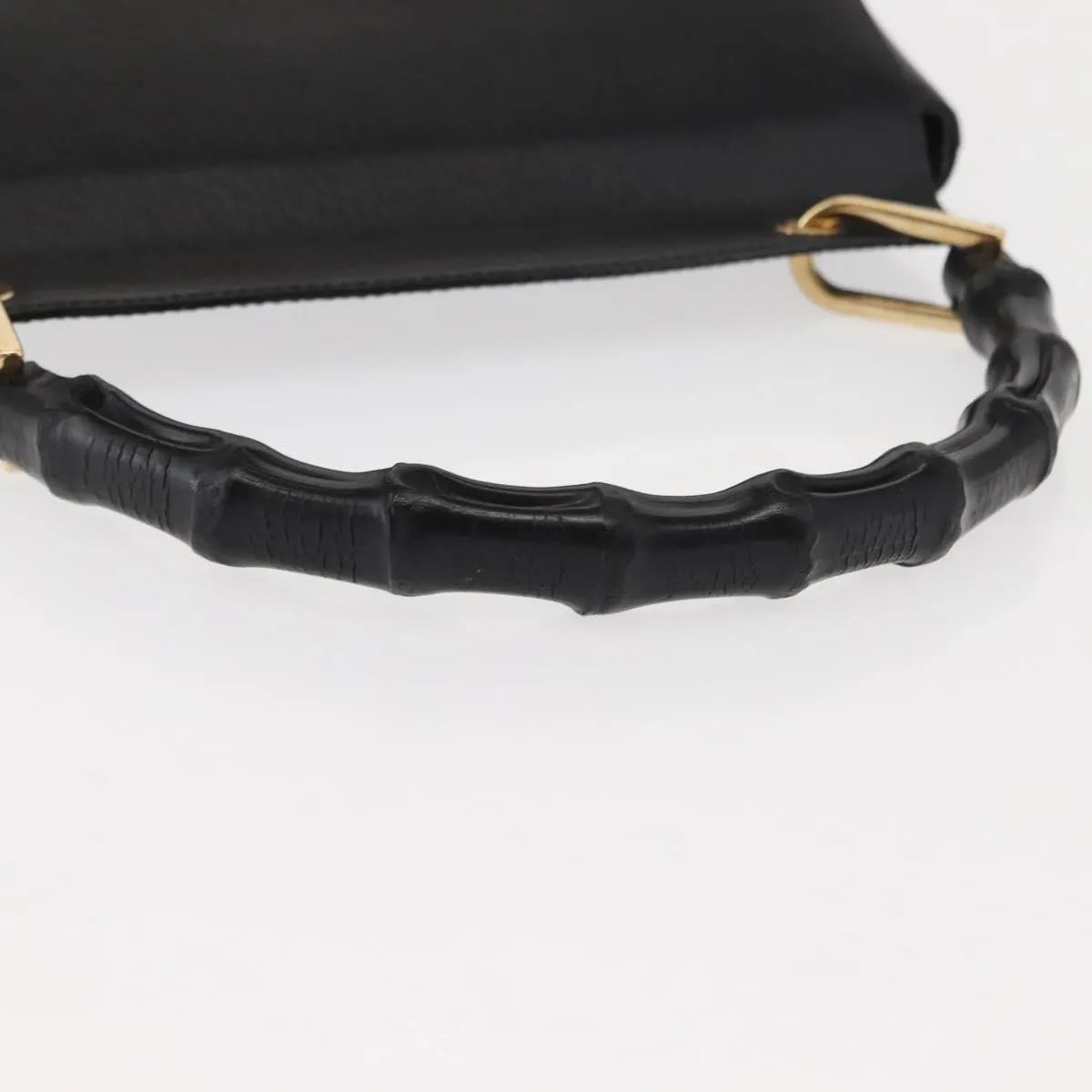 Gucci Vintage Bamboo Handle Leather Black Leather Handbag (Pre-Owned)