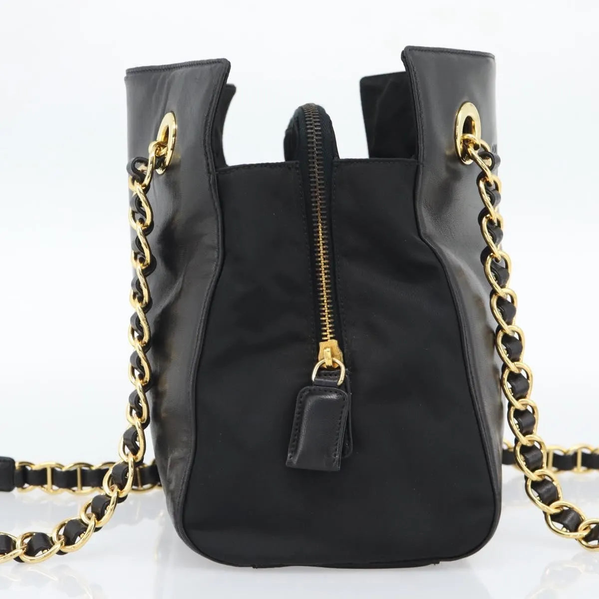 Prada Vintage Nappa Chain Tote Leather Black Leather Shoulder Bag Bag (Pre-Owned)
