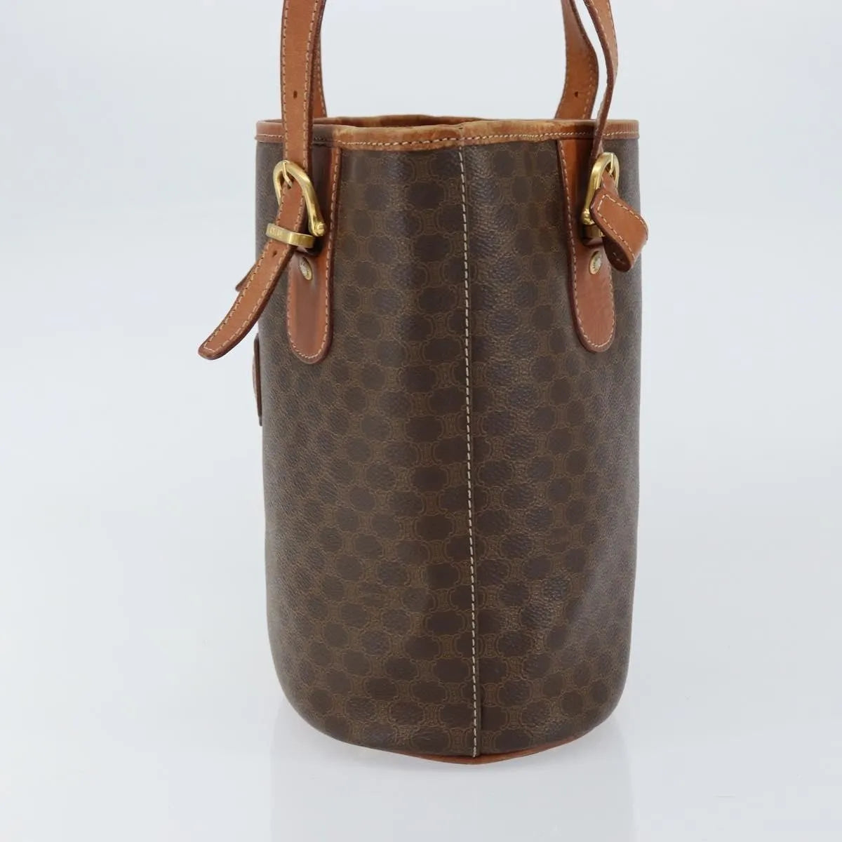 Celine Vintage Macadam Shopper Tote Canvas And Leather Brown Canvas Tote Bag Bag (Pre-Owned)
