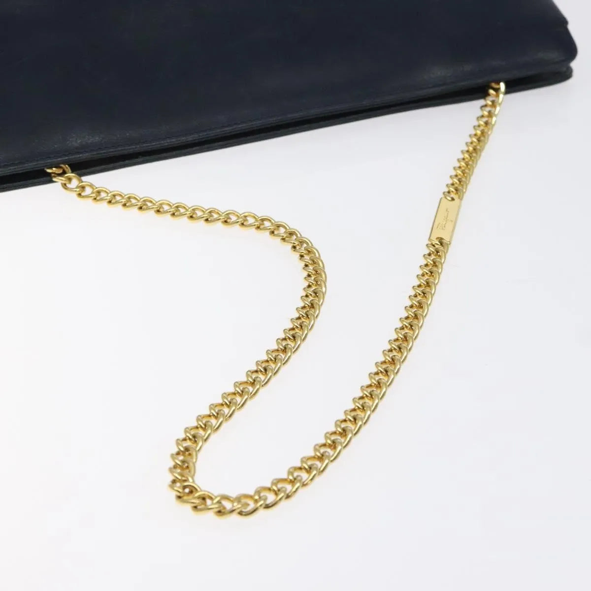 Salvatore Ferragamo Vintage Chain Leather Navy Leather Handbag (Pre-Owned)