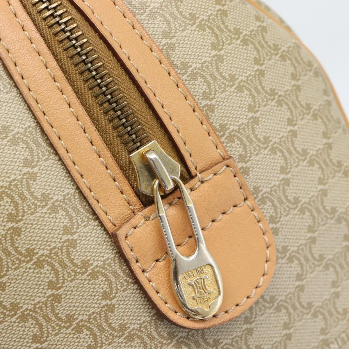 Celine Vintage Macadam Boston Canvas Beige Canvas Handbag (Pre-Owned)
