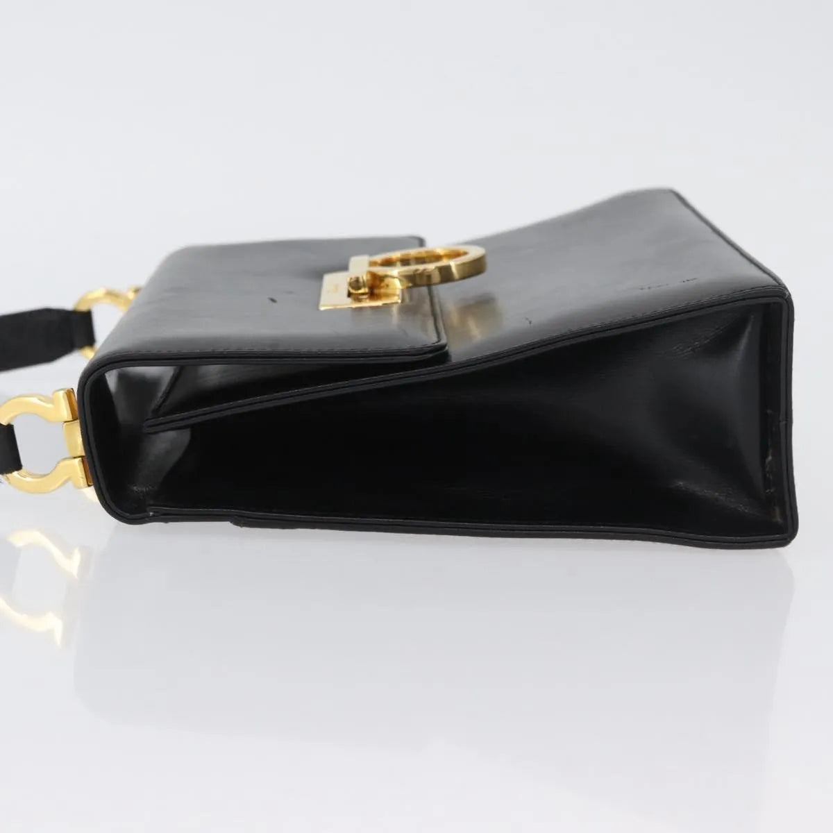 Salvatore Ferragamo Gancini Flap Leather Black Leather Shoulder Bag Bag (Pre-Owned)