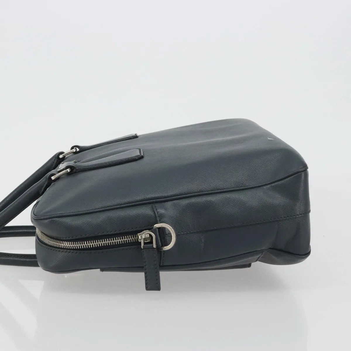 Prada Zip Around Saffiano Leather Navy Leather Briefcase Bag (Pre-Owned)