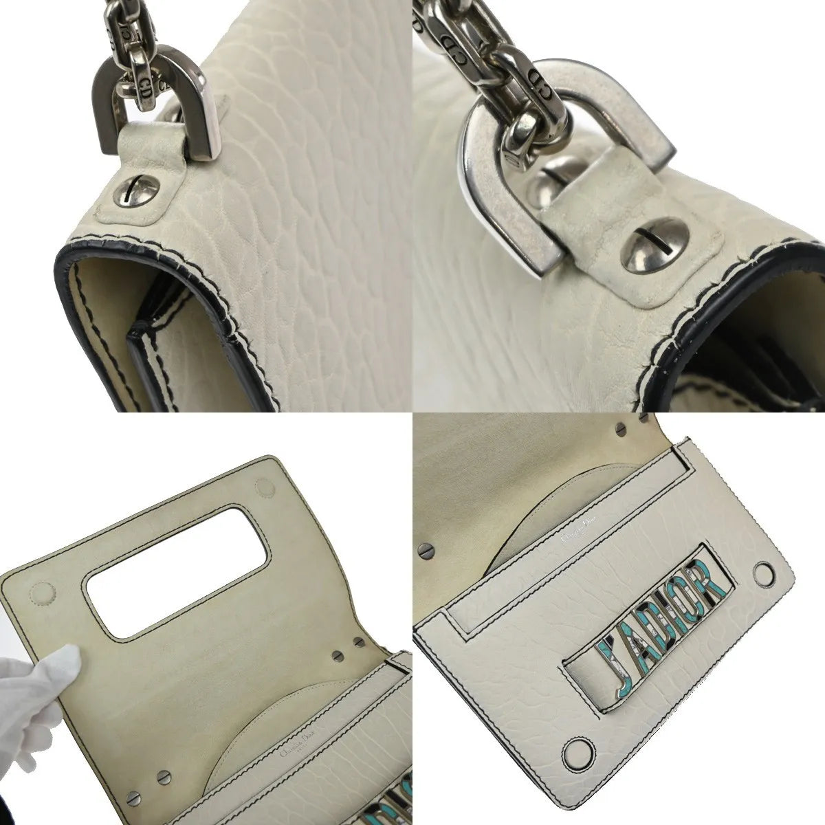 Christian Dior J'adior Flap Canyon Grained Lambskin With Mosaic Detail White Leather Shoulder Bag Bag (Pre-Owned)