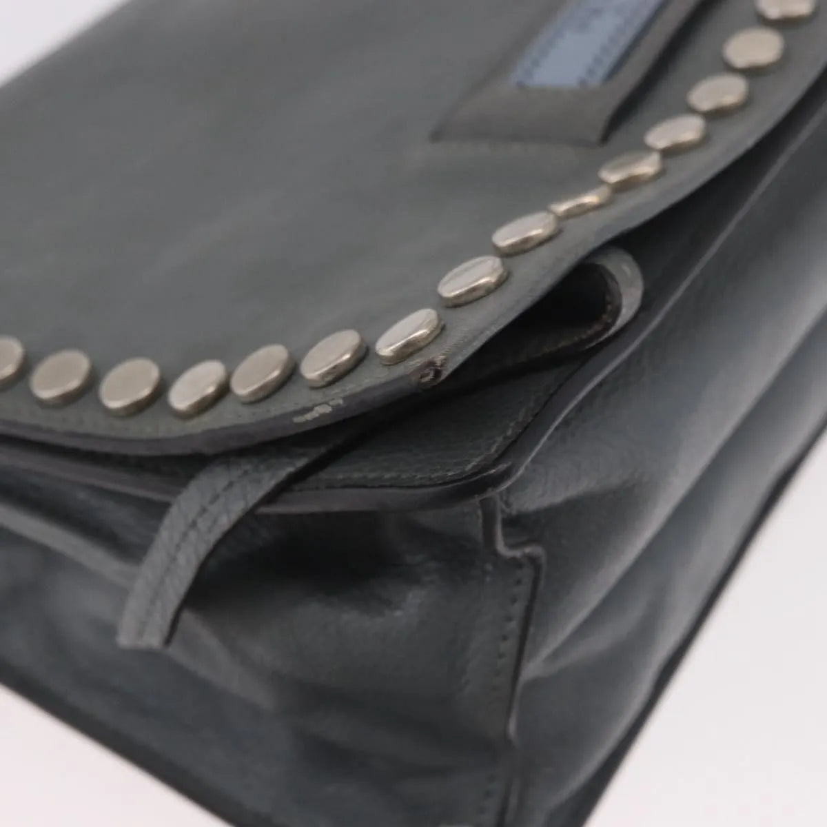 Prada Etiquette Flap Studded Glace Calfskin Gray Leather Shoulder Bag Bag (Pre-Owned)