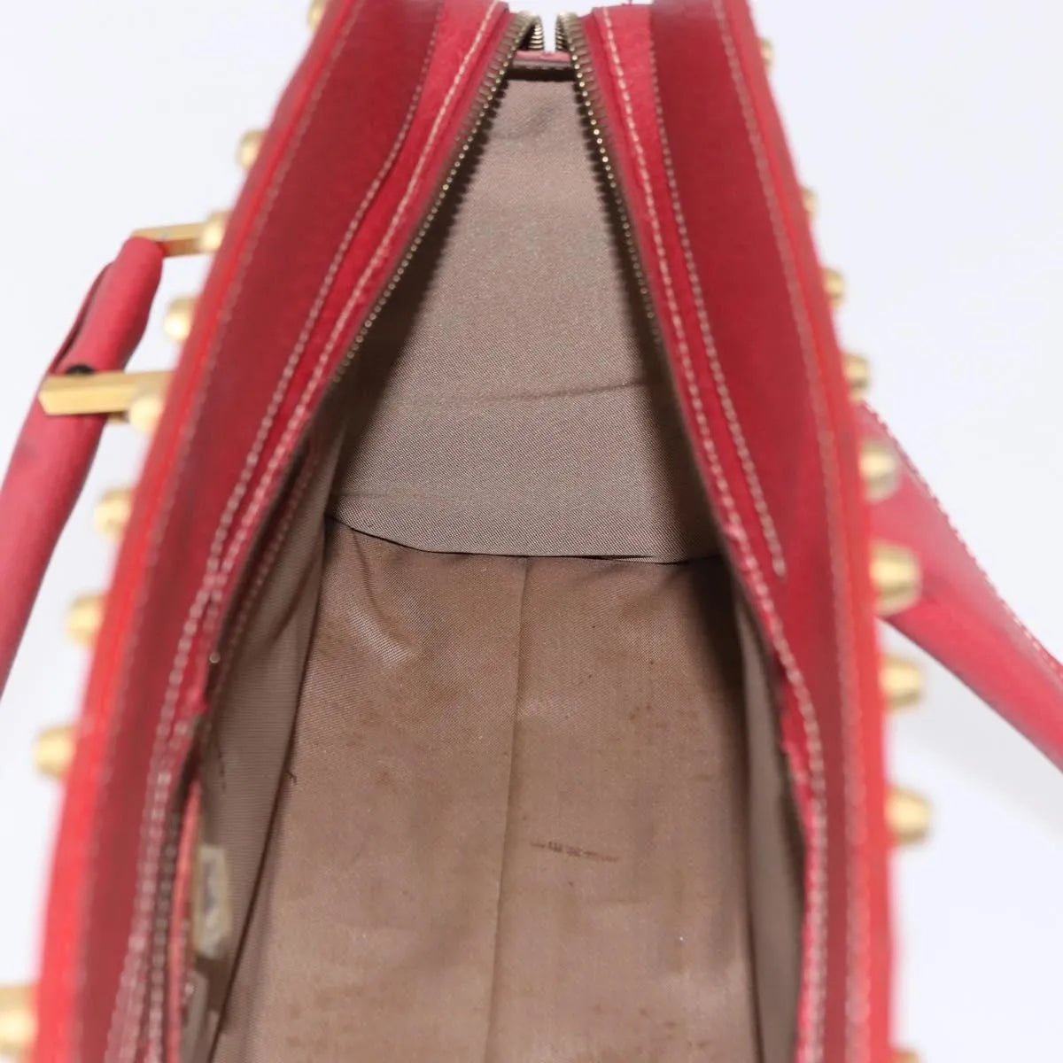 Fendi Studded Handle Canvas Red Canvas Handbag (Pre-Owned)