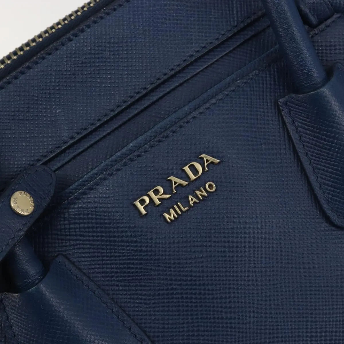 Prada Cuir Frame Double Zip Tote Saffiano Leather Blue Leather Tote Bag Bag (Pre-Owned)