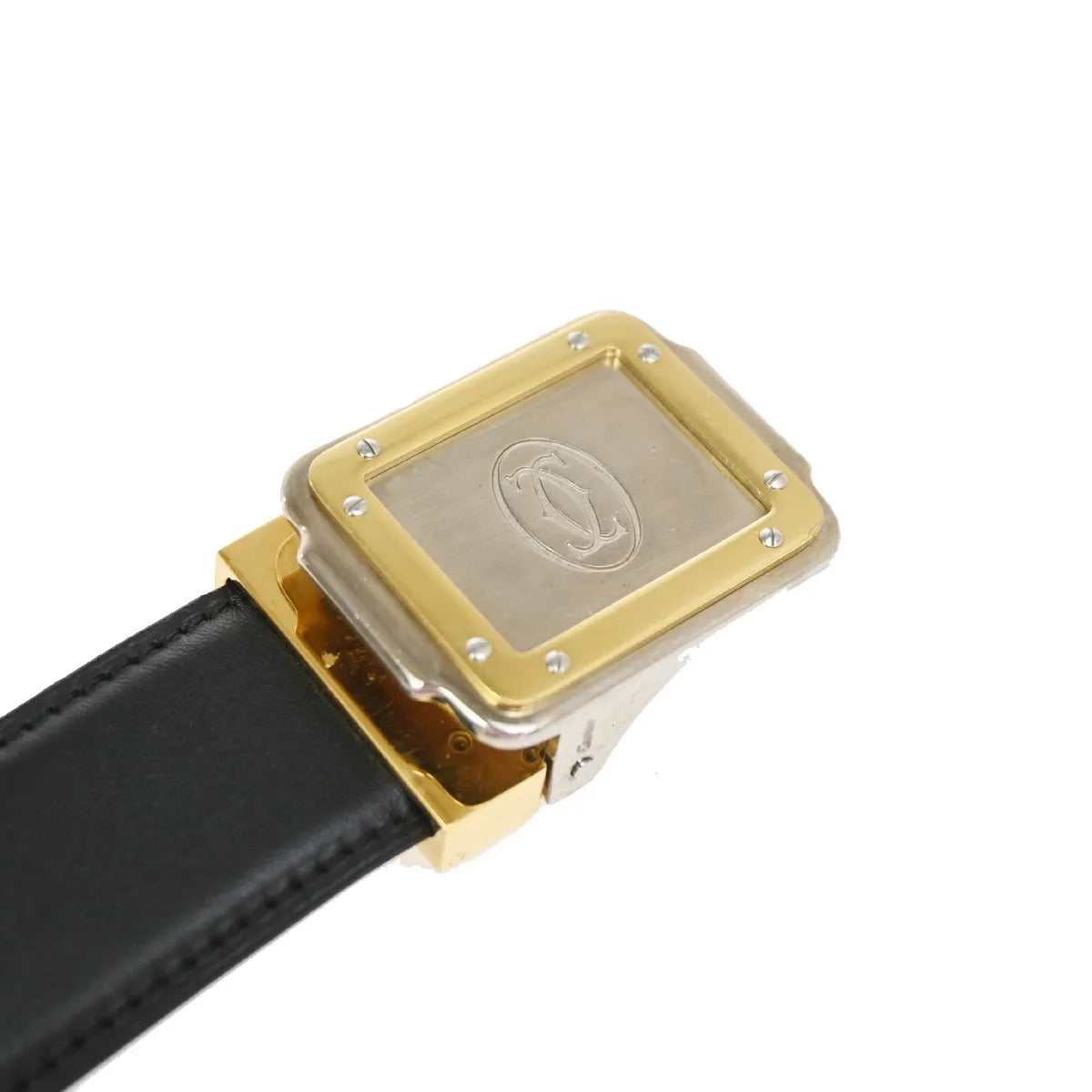Cartier Santos Plaque Reversible Belt Leather Black Leather Belts Accessory (Pre-Owned)